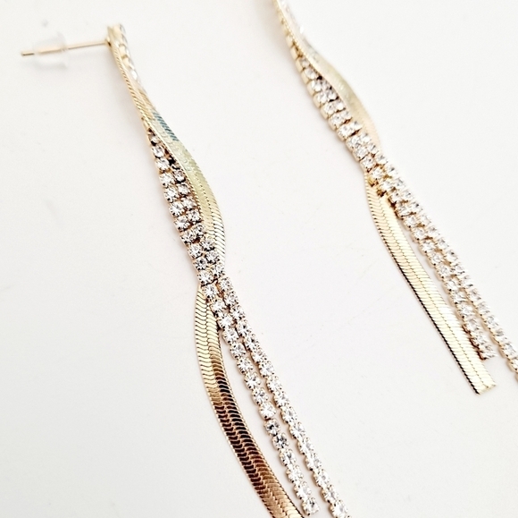 Gold earrings Formal Rhinestone long tassel twist party Cocktail💖2/$30 - Picture 9 of 9